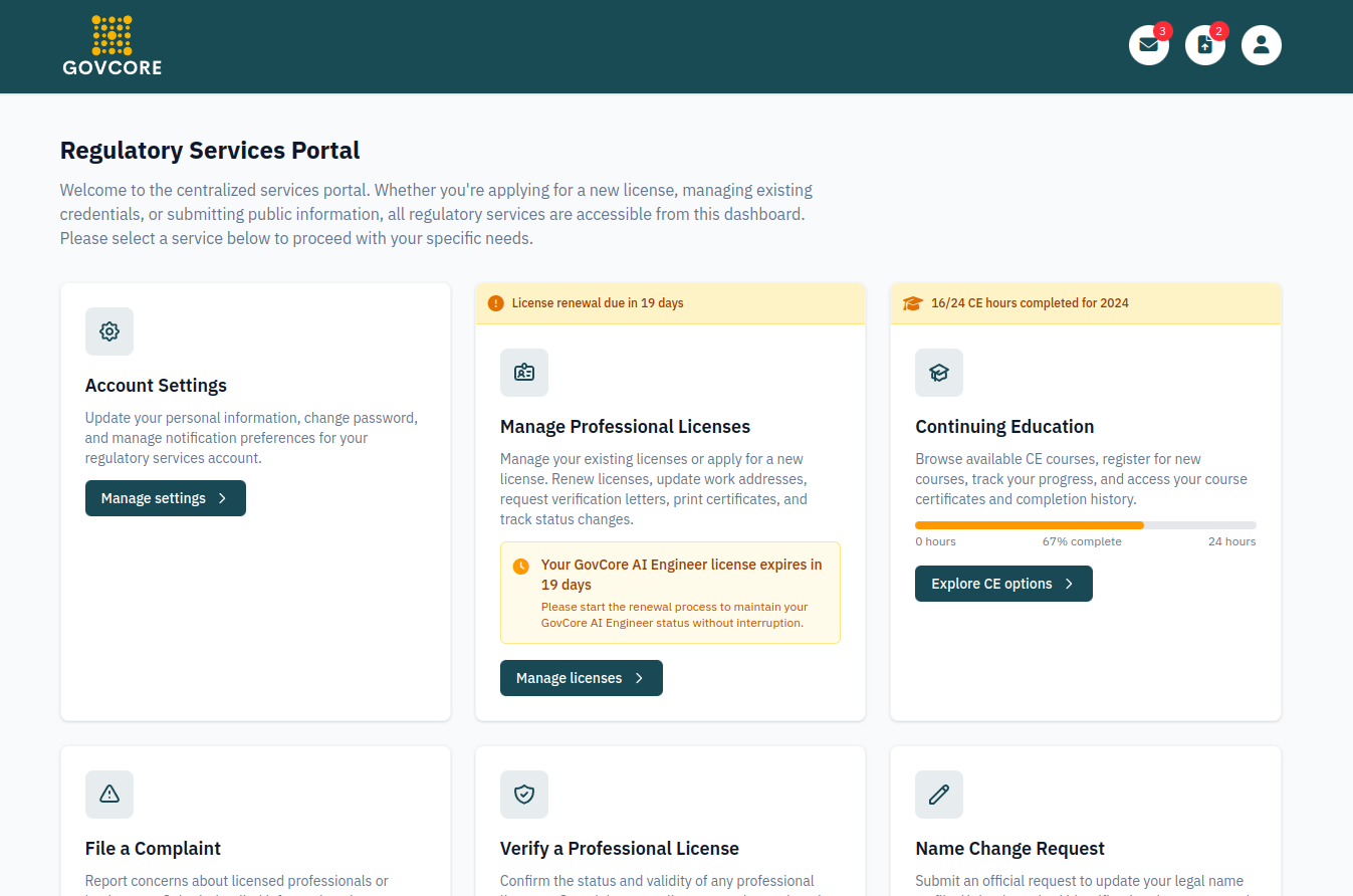 GovCore application interface screenshot 1