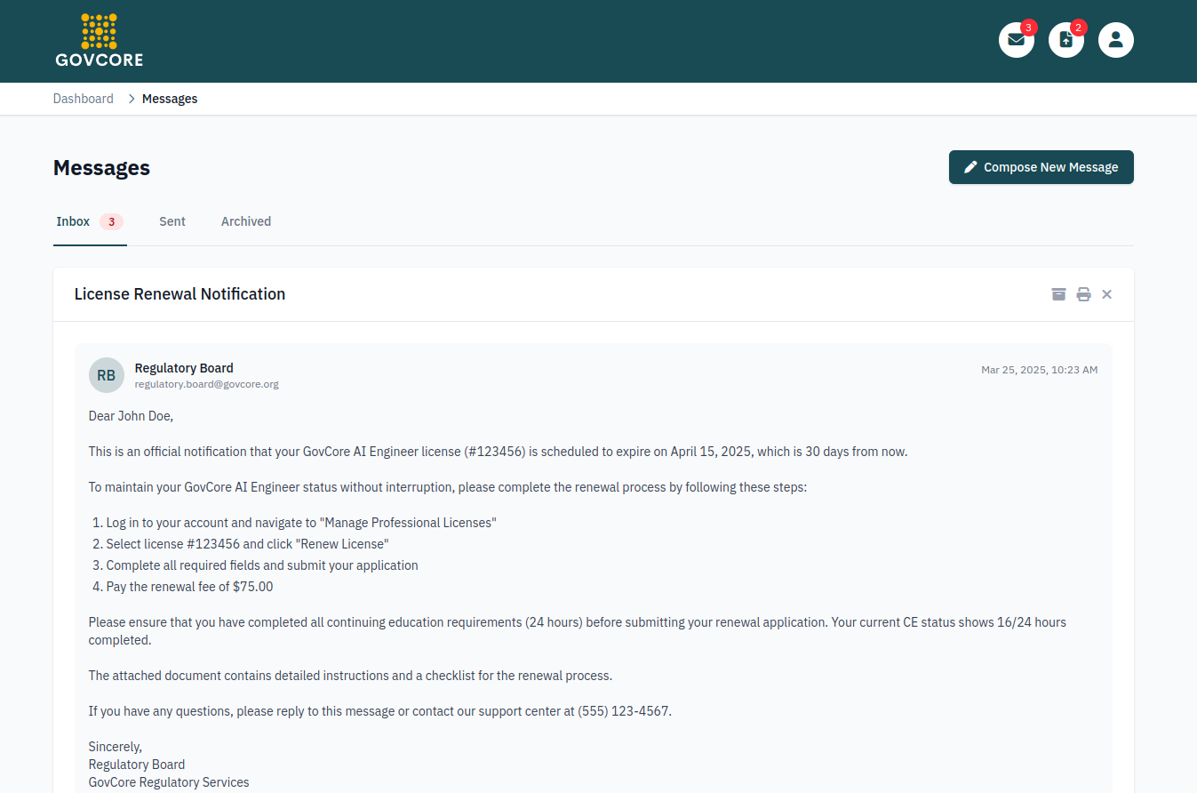GovCore application interface screenshot 2