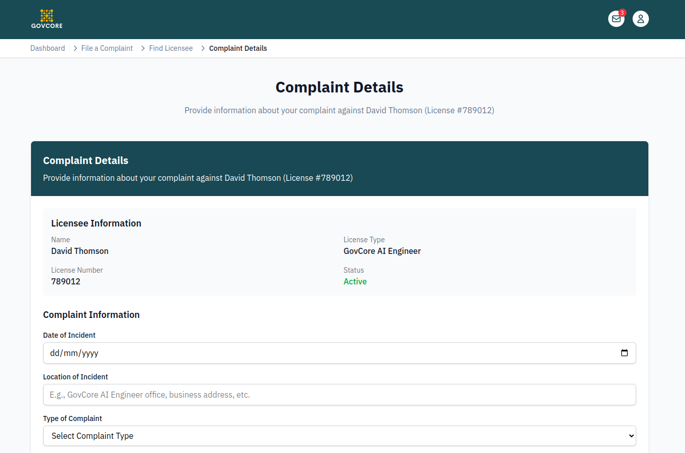 GovCore application interface screenshot 12