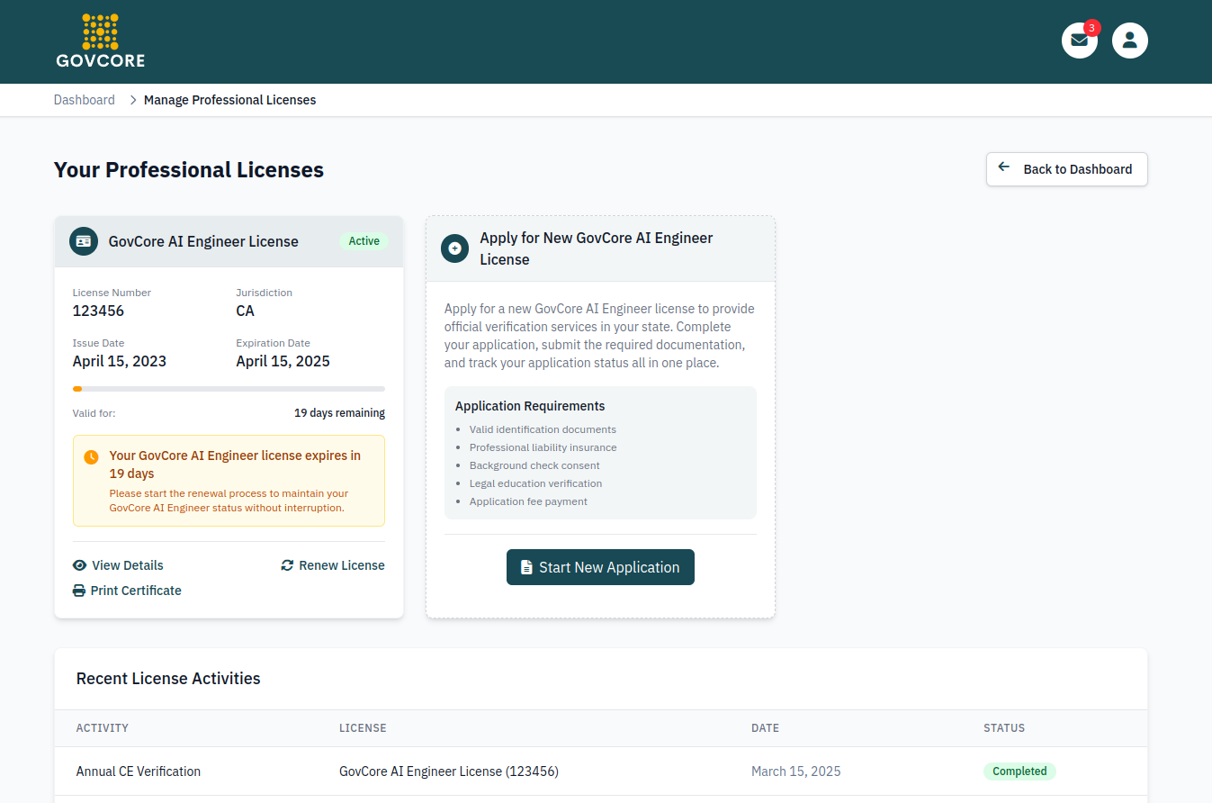 GovCore application interface screenshot 5