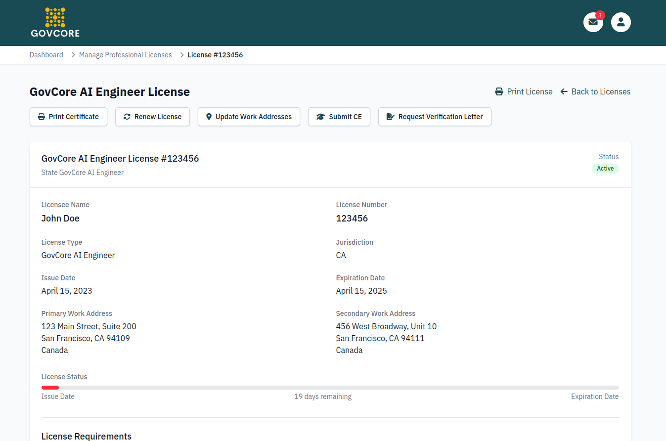 GovCore application interface screenshot 6